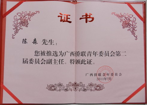 2011年推選為廣西僑聯(lián)青年委員會(huì)第二屆委員會(huì)副主席