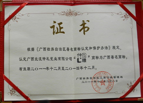 著名商標(biāo)證書